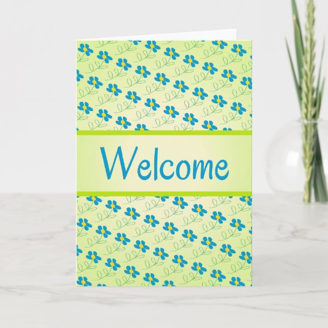 Cute Blue Welcome Flowers Greeting Card (Front)