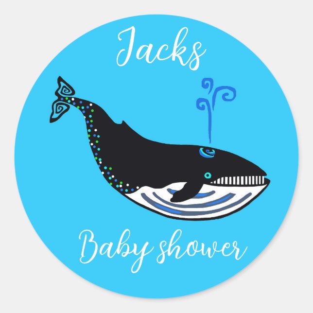 Cute Blue WHALE - Animal- Baby shower -Personalize Classic Round Sticker (Front)