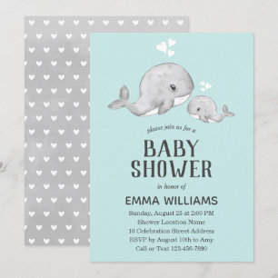 Cute Blue Whale Baby Shower Invitation - Boy