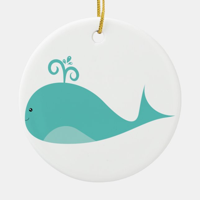 Cute Blue Whale Ceramic Ornament (Front)