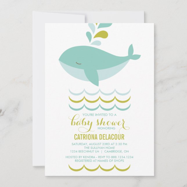 CUTE BLUE WHALE IT'S A BOY BABY SHOWER INVITATION (Front)