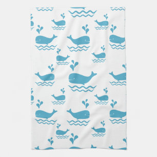 Cute Blue Whale Seamless Ocean Pattern (1) Kitchen Towel
