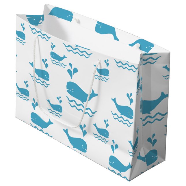 Cute Blue Whale Seamless Ocean Pattern (1) Large Gift Bag (Front Angled)