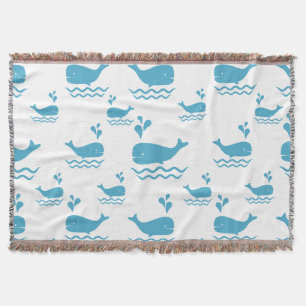 Cute Blue Whale Seamless Ocean Pattern (1) Throw Blanket