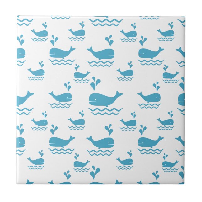 Cute Blue Whale Seamless Ocean Pattern (1) Tile (Front)