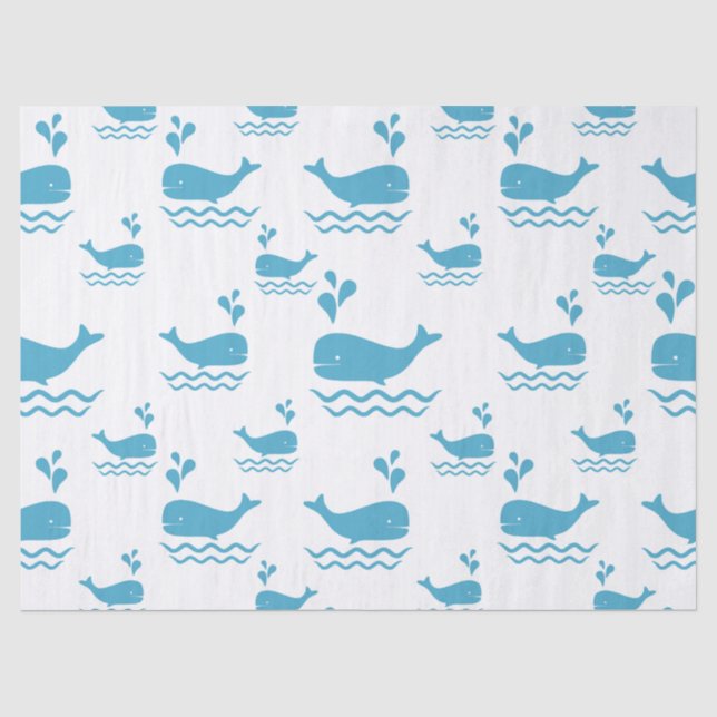 Cute Blue Whale Seamless Ocean Pattern (1) Tissue Paper (Front)