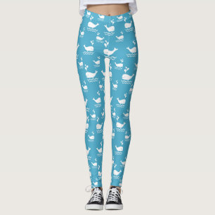 Cute Blue Whale Seamless Ocean Pattern (2) Leggings