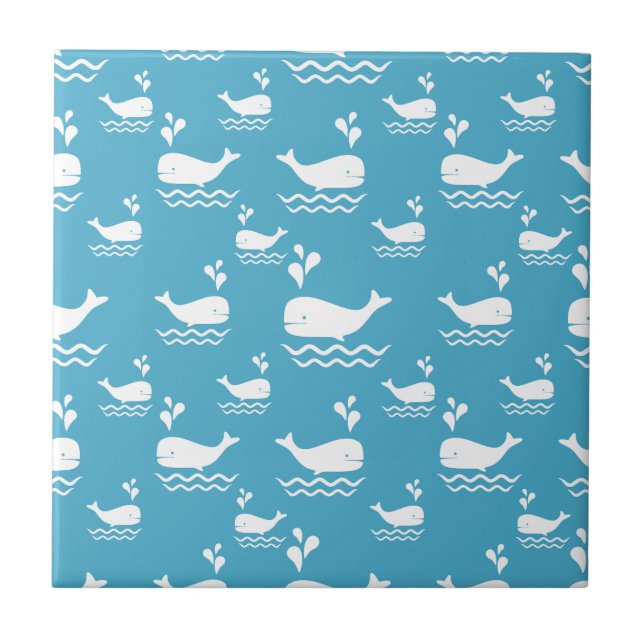 Cute Blue Whale Seamless Ocean Pattern (2) Tile (Front)