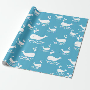 Cute Blue Whale Seamless Ocean Pattern (2) Wrapping Paper