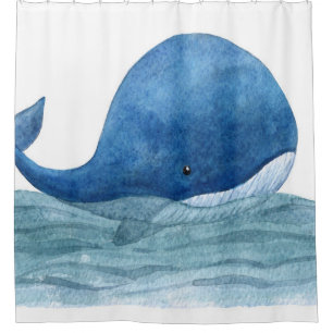 Cute Blue Whale Watercolor Illustration