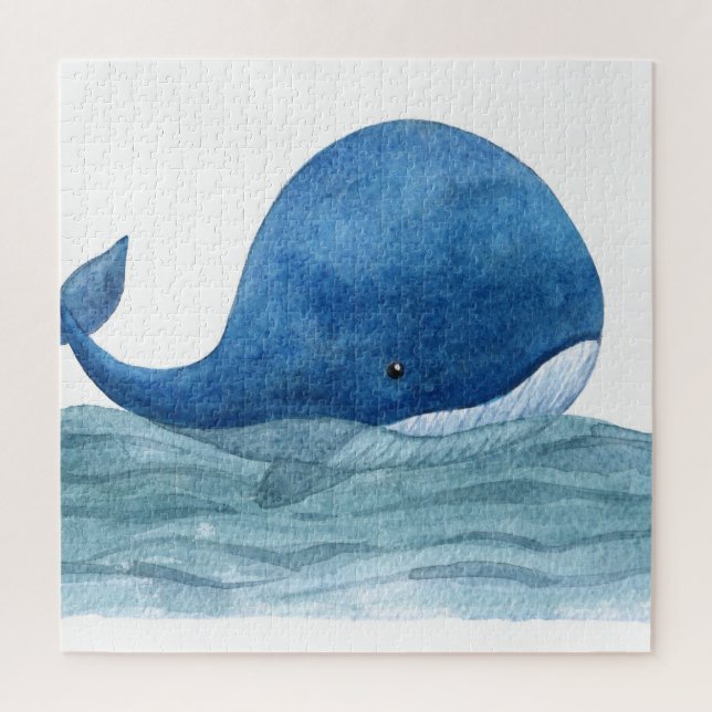 Cute Blue Whale Watercolor Illustration Jigsaw Puzzle (Vertical)