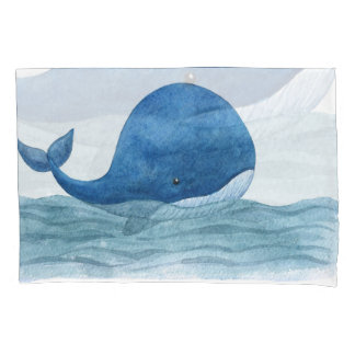 Cute Blue Whale Watercolor Illustration Pillowcase