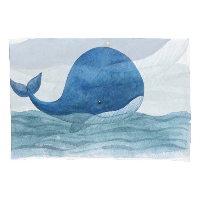 Cute Blue Whale Watercolor Illustration Pillowcase (Front)