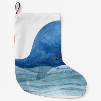 Cute Blue Whale Watercolor Illustration Small Christmas Stocking