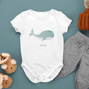 Cute Blue Whale with Personalized Name Baby Bodysuit