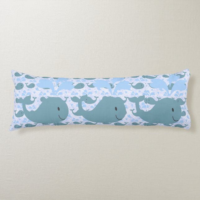 Cute Blue Whales Pattern Monogram Body Pillow (Front)