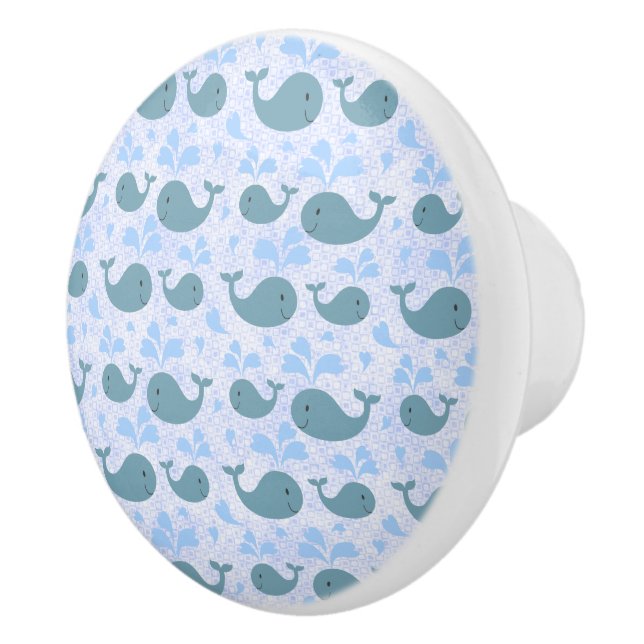 Cute Blue Whales Pattern Monogram Ceramic Knob (Right)