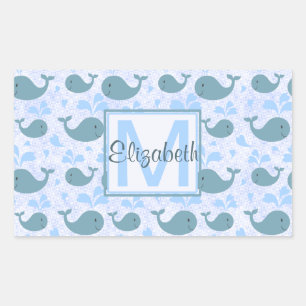 Cute Blue Whales Pattern Monogram Sticker