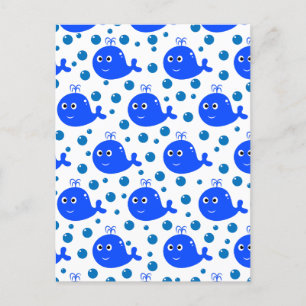 Cute Blue Whales Pattern Oceanic Delight Postcard