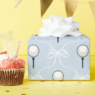 Cute Blue White Bow Golf Pattern Wrapping Paper