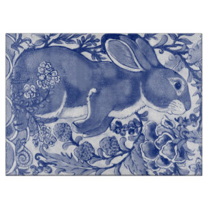 Cute Blue White Bunny Rabbit Snail Jacobean Floral Cutting Board