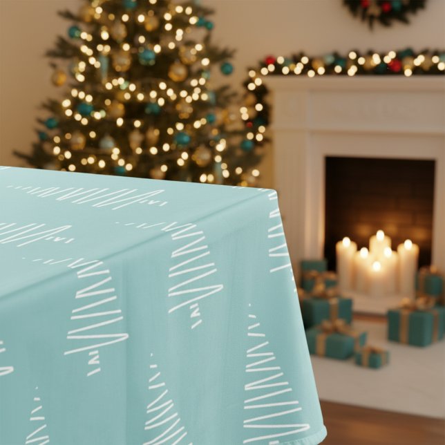 Cute Blue & White Christmas Tree Pattern Holiday Tablecloth (Cute Blue & White Christmas Tree Pattern Holiday Tablecloth)
