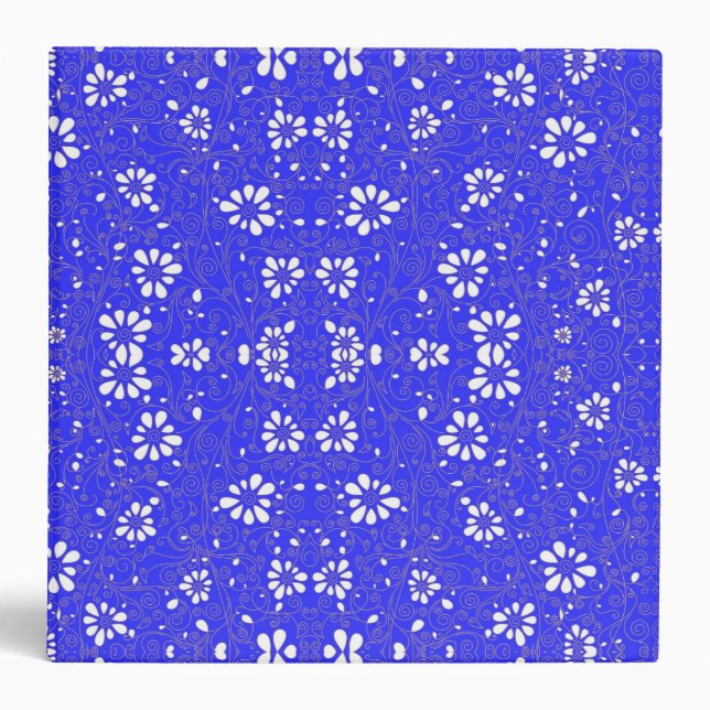 Cute blue white classic flowers pattern binder (Front)