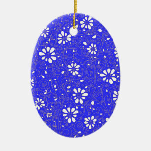 Cute blue white classic flowers pattern ceramic ornament