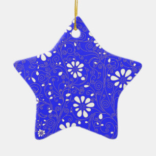 Cute blue white classic flowers pattern ceramic ornament