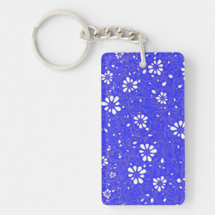 Cute blue white classic flowers pattern keychain