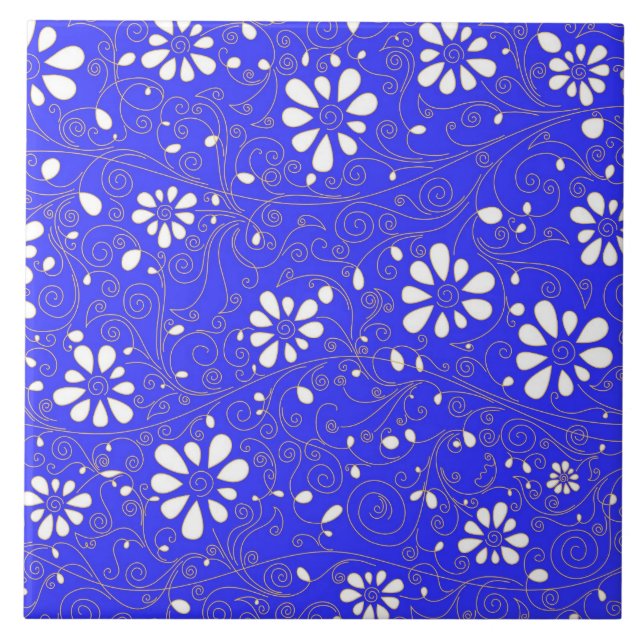 Cute blue white classic flowers pattern tile (Front)