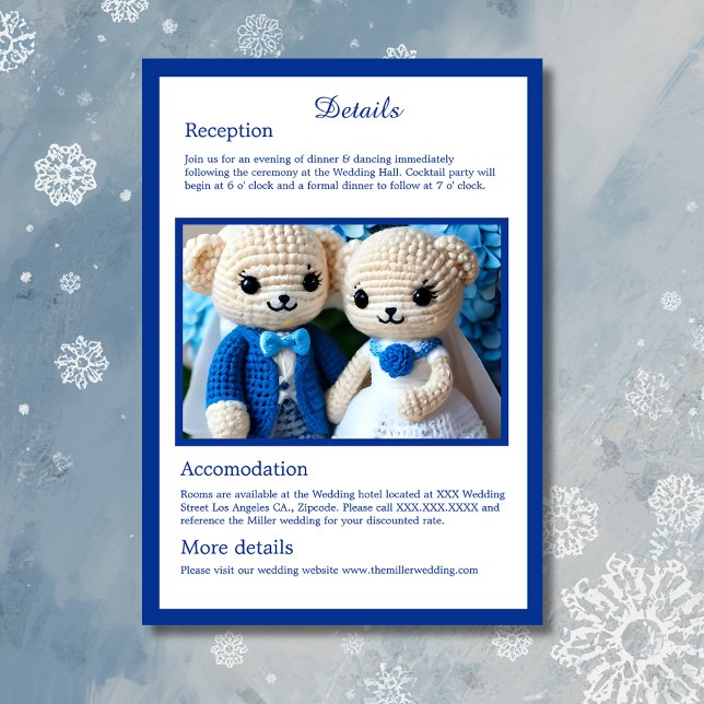 cute blue & white crochet wedding couple  enclosure card (Creator Uploaded)