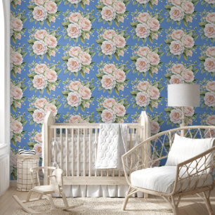 Cute Blue White Flower Pattern Kids Nursery Room Wallpaper