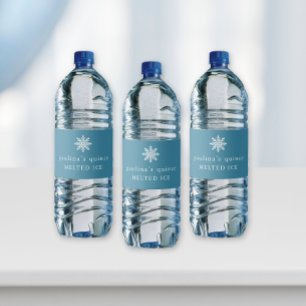 Cute Blue White Melted Ice Snowflake Quinceanera Water Bottle Label