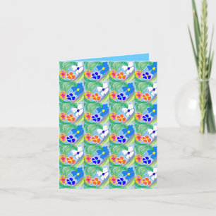 Cute Blue White & Orange Flower Art Greeting Card