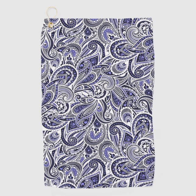 Cute blue white paisley patterns design golf towel (Front)