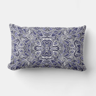Cute blue white paisley patterns design lumbar pillow