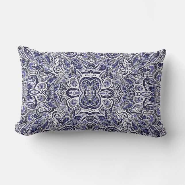 Cute blue white paisley patterns design lumbar pillow (Front)
