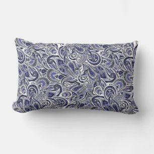 Cute blue white paisley patterns design lumbar pillow