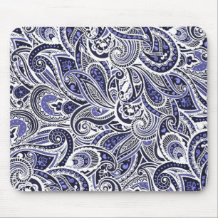 Cute blue white paisley patterns design mouse pad