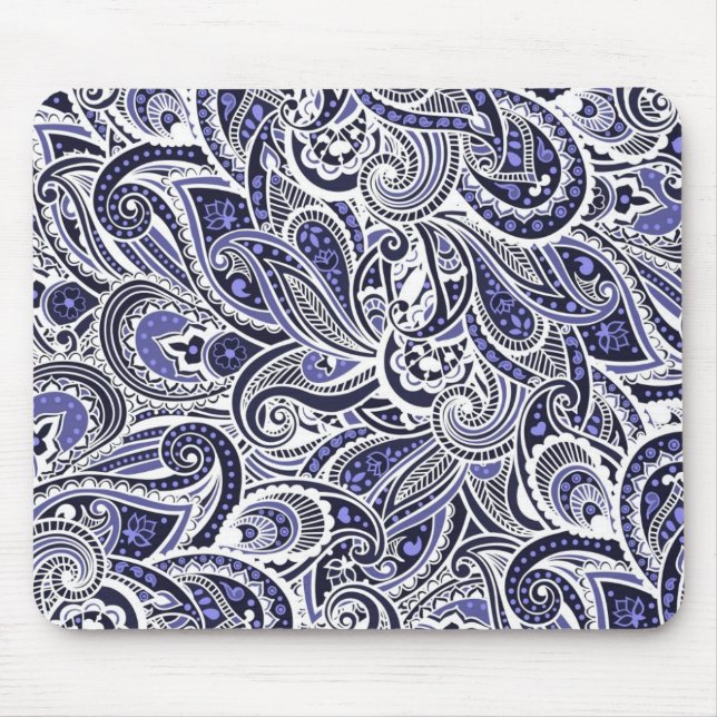Cute blue white paisley patterns design mouse pad (Front)