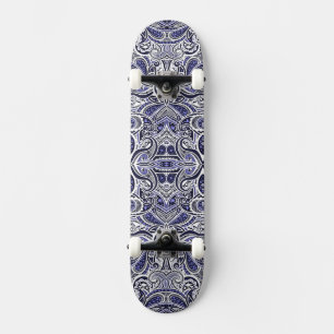Cute blue white paisley patterns design skateboard