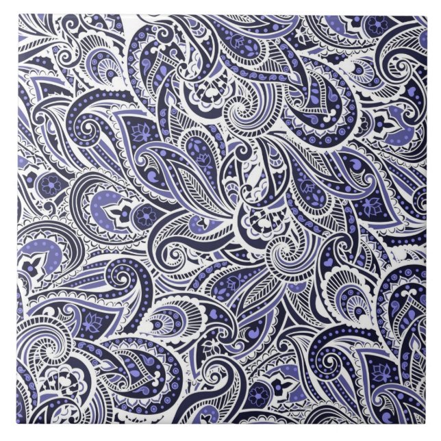 Cute blue white paisley patterns design tile (Front)
