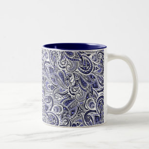Cute blue white paisley patterns design Two-Tone coffee mug