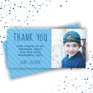 Cute Blue White Pattern Boy Photo Birthday  Thank You Card