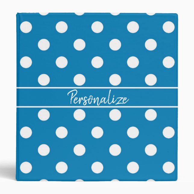 Cute Blue White Polka Dot Design Personalized Binder (Front)