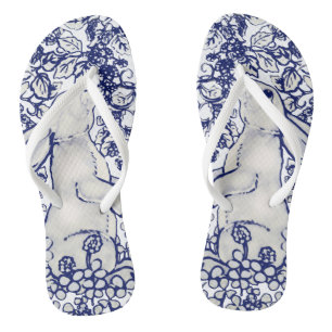 Cute Blue White Rabbit in Foliage Fun Vintage Look Flip Flops