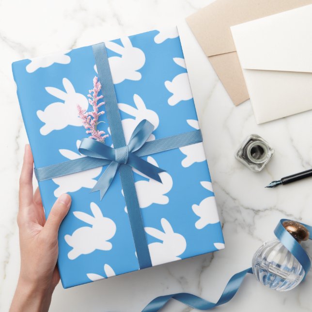 Cute Blue White Rabbit Pattern Wrapping Paper (Gifting)