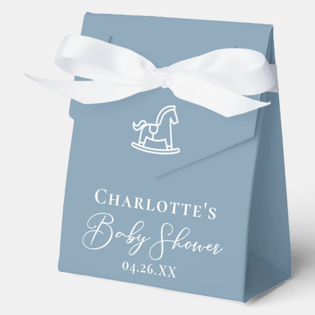 Cute Blue White Rocking Horse Baby Shower Favor Box (Front)