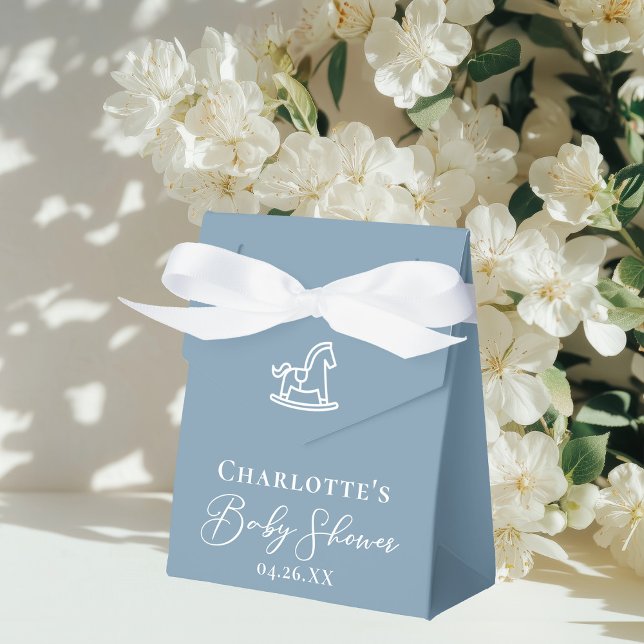 Cute Blue White Rocking Horse Baby Shower Favor Box (Creator Uploaded)